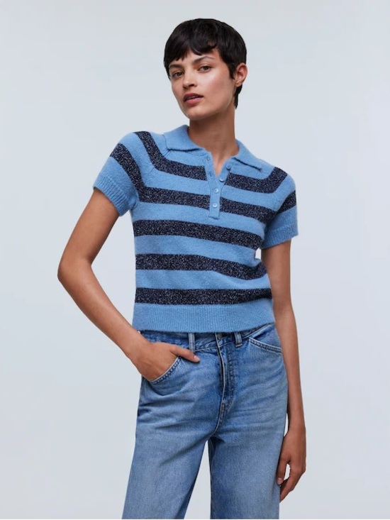 Madewell Tops - NWT Madewell Raglan Polo Sweater Tee in Stripe XS